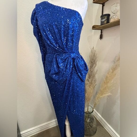 NWT- Jay Godfrey Andi Sequin One-Shoulder Gown Midnight Blue - Picture 4 of 9